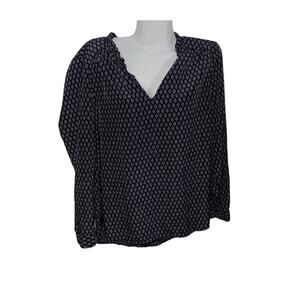 Lila Rose Blouse Diamond floral design Tie NeckLine Size Large Career Business